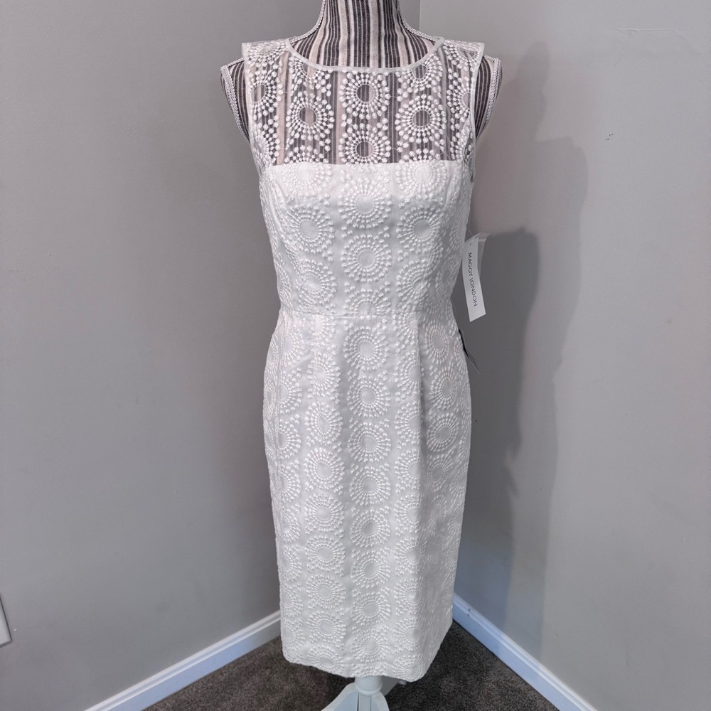 Maggy London White Lace Midi Sheath Dress